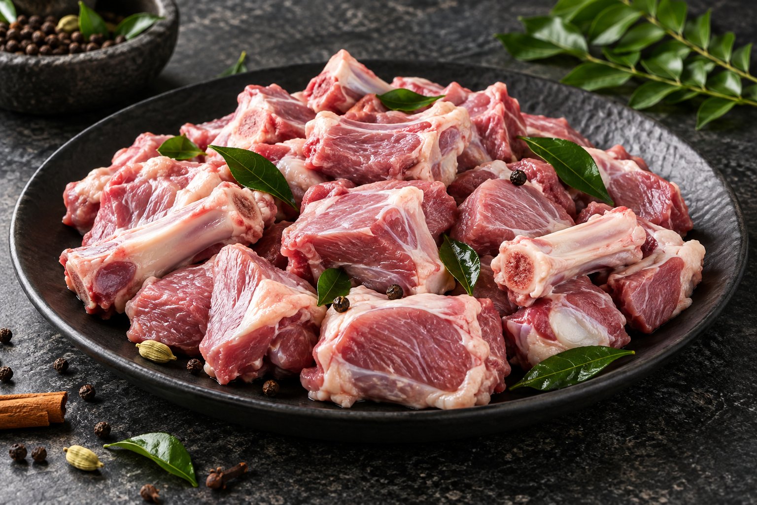 Fresh mutton on a serving platter